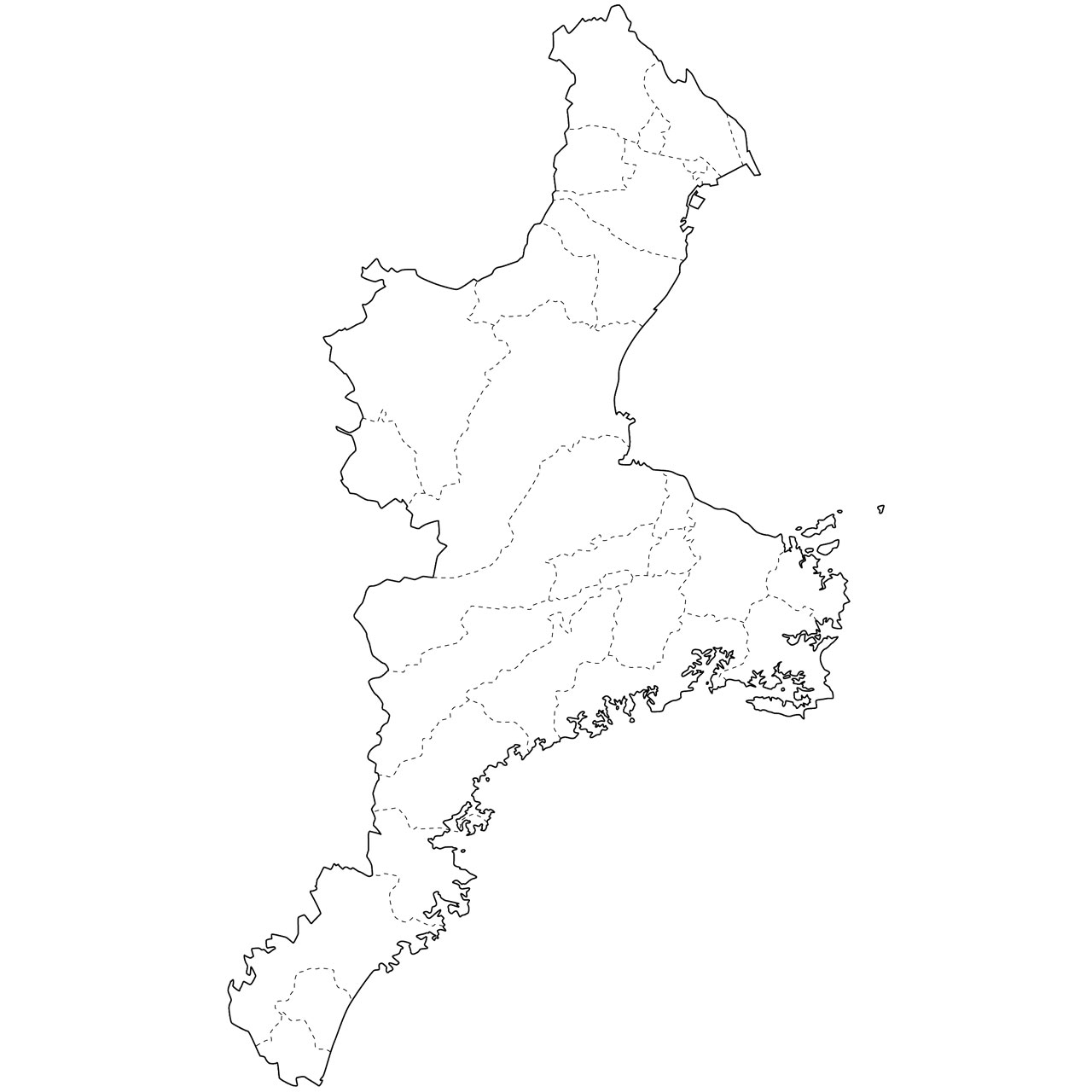 無料の日本地図イラスト集 三重県 白地図 市町村境も