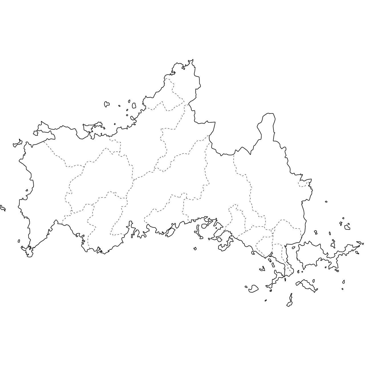 無料の日本地図イラスト集 山口県 白地図 市町村境も